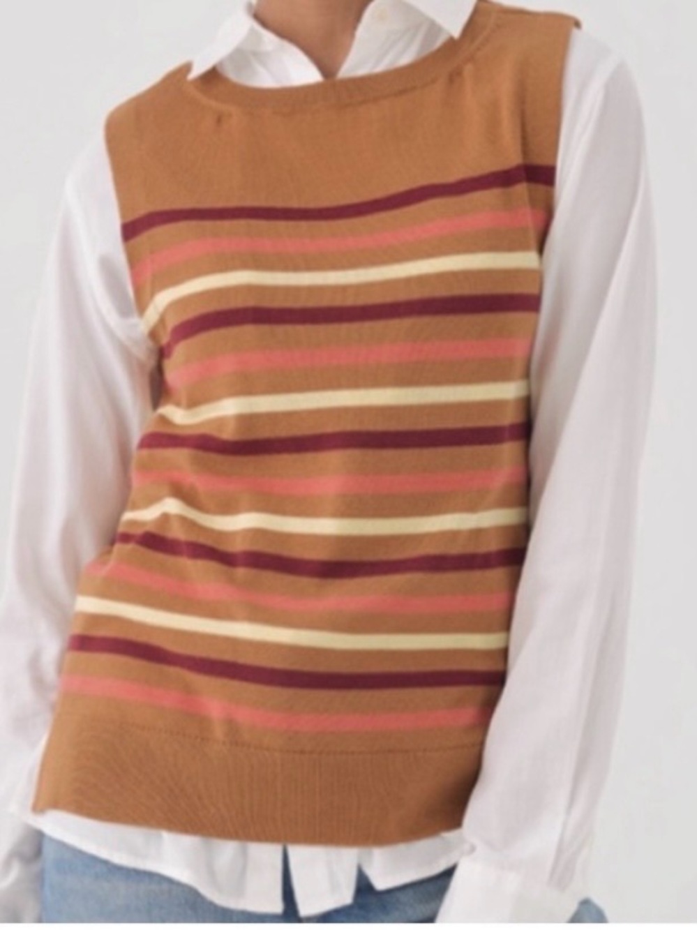 PACT SZ LARGE 100% ORGANIC COTTON CLASSIC FINE KNIT SHELL IN WARM SPICE STRIPE - Picture 2 of 13